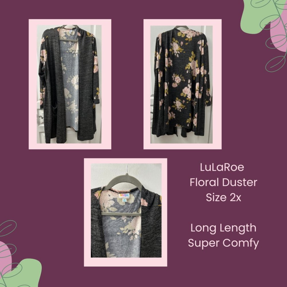 LuLaRoe Floral Duster Heather Grey